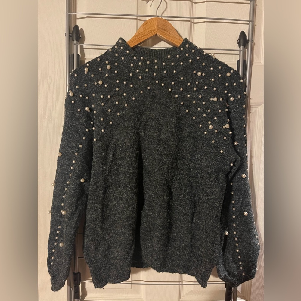 Women’s Pearl Beaded Mock Neck Sweater